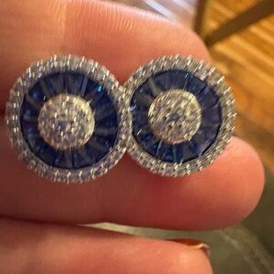 Elegant Blue and Clear Crystal Silver Stud Earrings